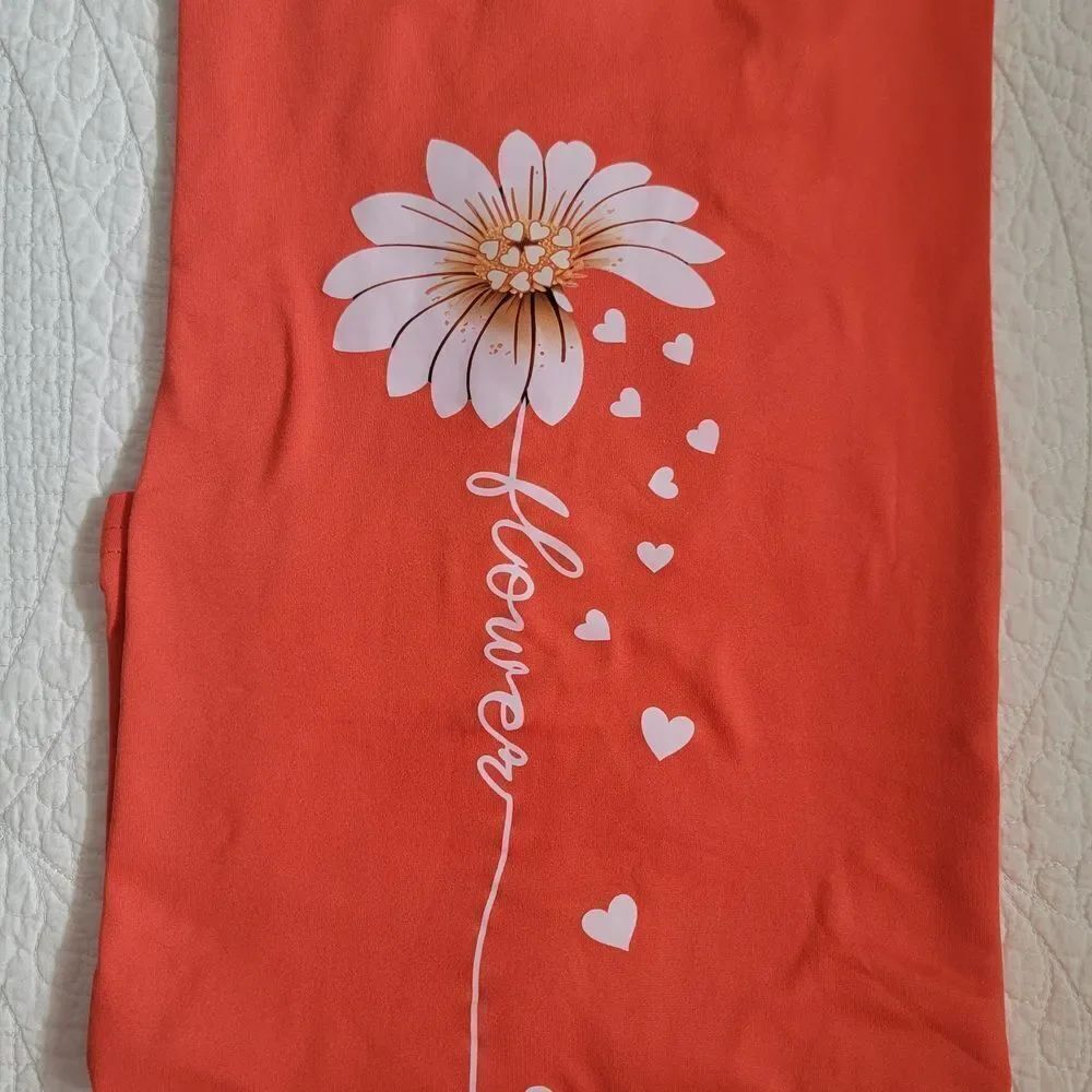 Vibrant Coral Short Sleeve Tee with Floral Design - Picture 9 of 9
